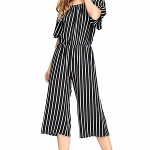 Ambiance Medium Navy Blue and White Stripped Jumpsuit (Wide leg)
